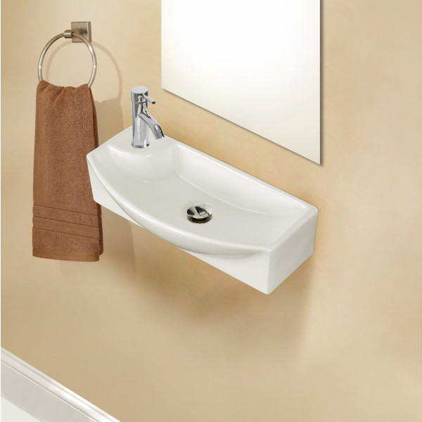 American Imagination AI-1757 Wall Mount Rectangle Vessel In White For Single Hole Faucet