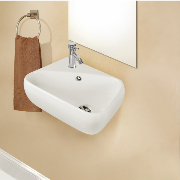 American Imagination AI-1759 Wall Mount Rectangle Vessel In White For Single Hole Faucet