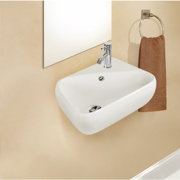 American Imagination AI-1761 Wall Mount Rectangle Vessel In White For Single Hole Faucet