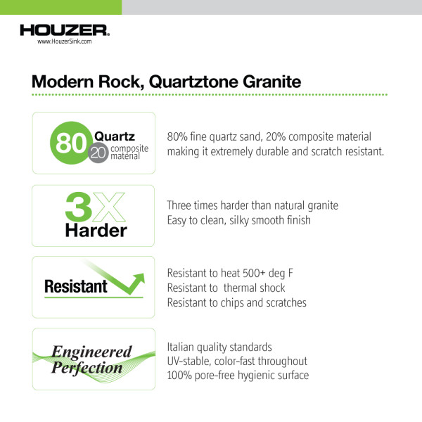Houzer W-130-C Quartztone Granite Workstation Kitchen Sink in Cloud