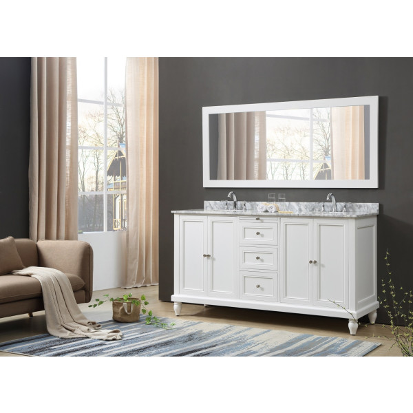 Direct Vanity 6070D9-WWC 70" Bath Vanity White, white Carrara marble top Mirror