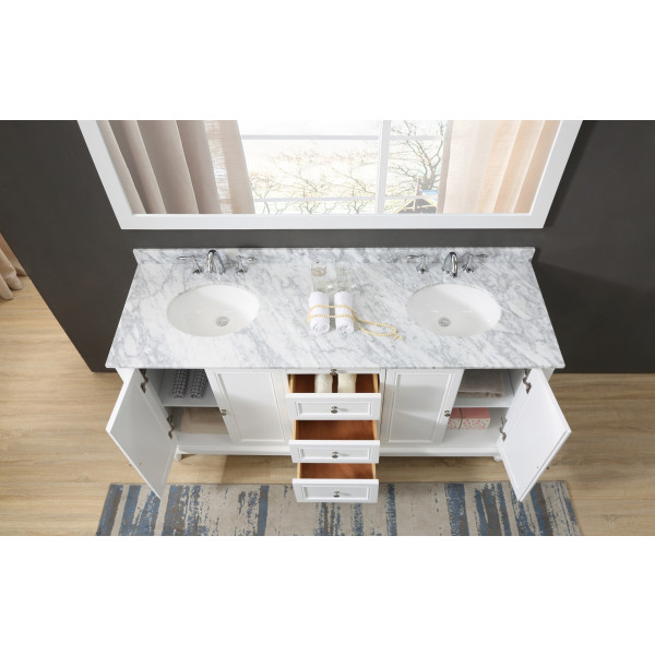 Direct Vanity 6070D9-WWC 70" Bath Vanity White, white Carrara marble top Mirror