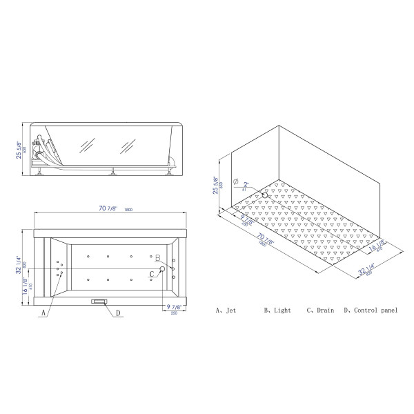 EAGO AM152ETL-6 6 ft Clear Rectangular Acrylic Whirlpool Bathtub