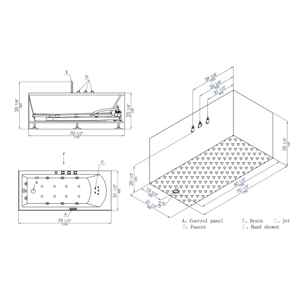 EAGO AM154ETL-L6 6 ft Acrylic White Rectangular Whirlpool Tub With Fixtures