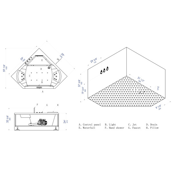 EAGO AM156ETL 5 ft Clear Corner Acrylic Whirlpool Bathtub for Two