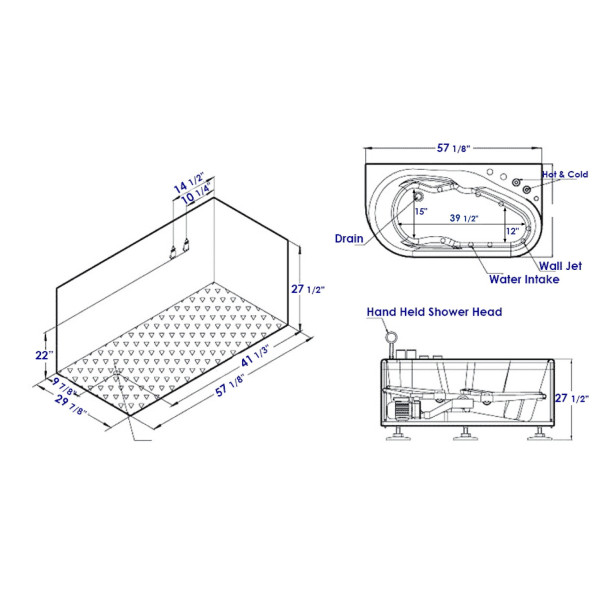 EAGO AM175-R 57'' White Acrylic Left Drain Jetted Whirlpool Bathtub W/ Fixtures