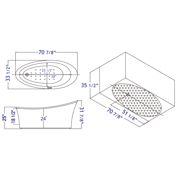 EAGO AM1800 70" White Free Standing Oval Air Bubble Bathtub