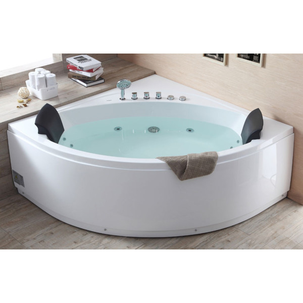 EAGO AM200 5' Rounded Modern Double Seat Corner Whirlpool Bath Tub with Fix