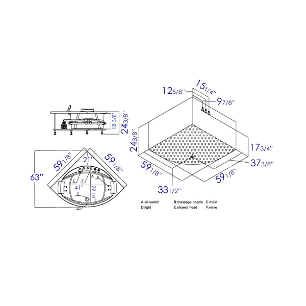 EAGO AM200 5' Rounded Modern Double Seat Corner Whirlpool Bath Tub with Fix