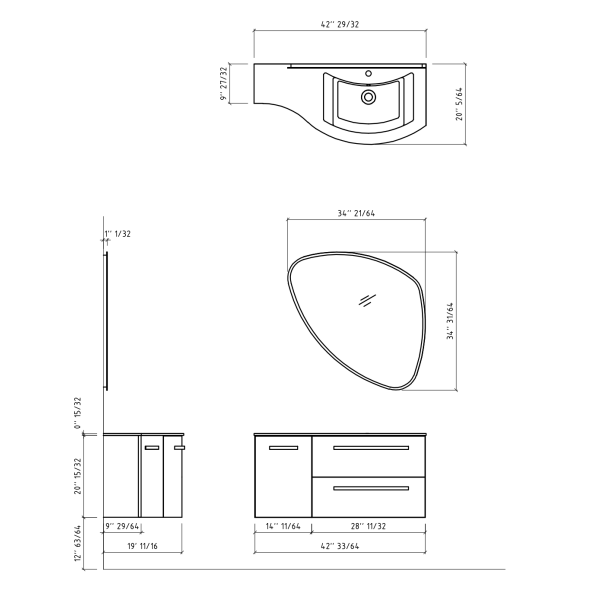 Latoscana AM43OPT2 Ameno 43" Modern Bathroom Vanity Left Side Cabinet