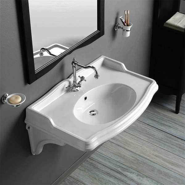 Whitehaus AR874-MNSLEN-1H Sabella 40" Wall Mount Basin w/ Oval Bowl & Ceramic Shelf