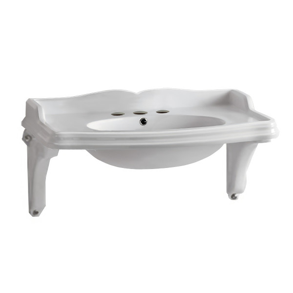 Whitehaus AR874-MNSLEN-3H Isabella 40" Wall Mount Basin w/ Oval Bowl & Ceramic Shelf