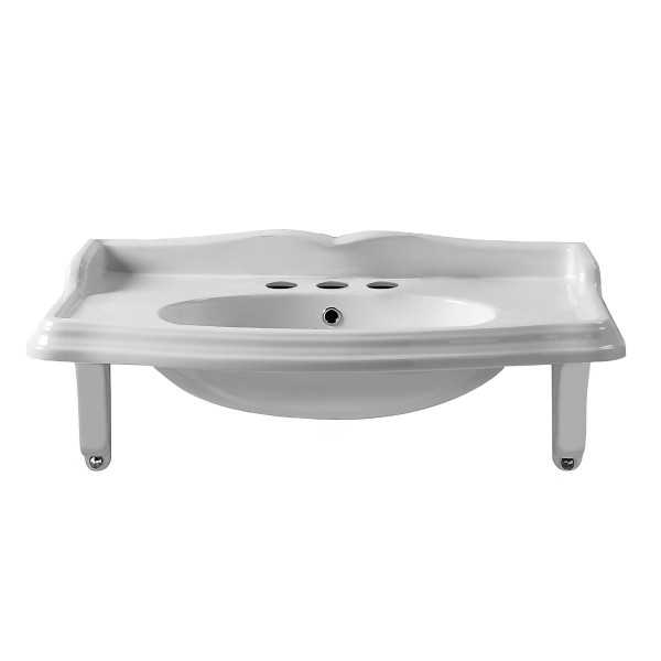 Whitehaus AR874-MNSLEN-3H Isabella 40" Wall Mount Basin w/ Oval Bowl & Ceramic Shelf
