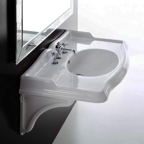Whitehaus AR874-MNSLEN-3H Isabella 40" Wall Mount Basin w/ Oval Bowl & Ceramic Shelf