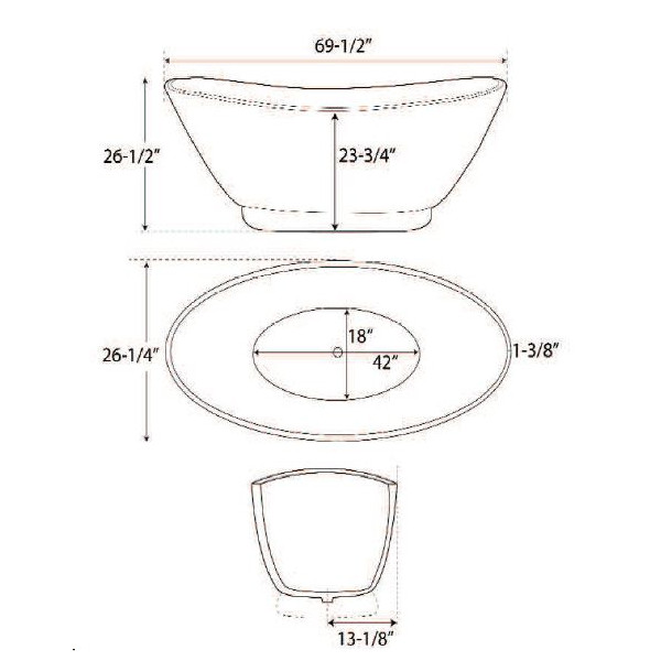 Barclay Normandy ATDSN70B-WH 70 Inch Acrylic Double Slipper Curved Bathtub