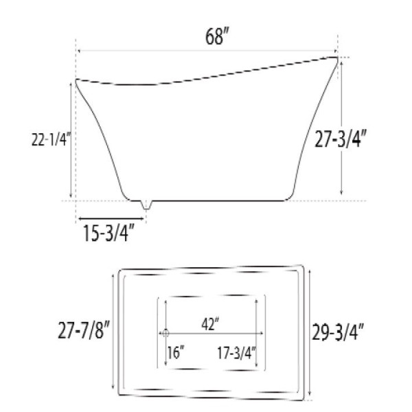 Barclay Melanie ATRSN68F-WH 68 Inch Acrylic Slipper  Bathtub
