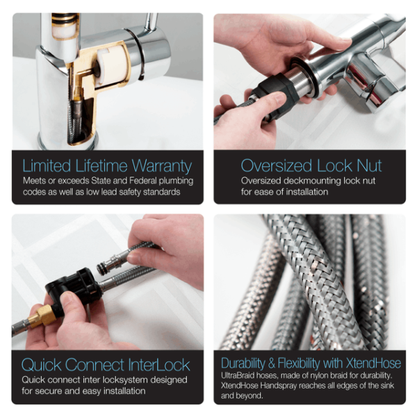Houzer AZUPD-968 Azura Series Single Handle Hidden Pull-Down Kitchen Faucet