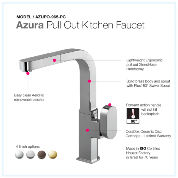 Houzer AZUPO-965 Azura Series Single Handle Pull-Out Kitchen Faucet