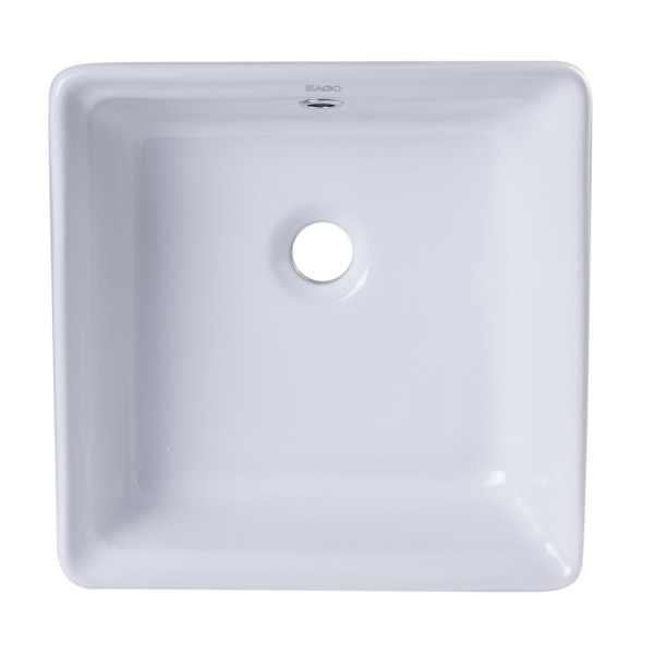 EAGO BA130 15'' White Modern Square Porcelain Bathroom Sink with Overflow