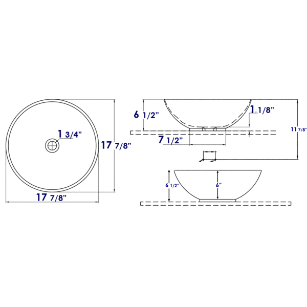 EAGO BA351 18'' White Round Porcelain Bathroom Sink Basin without  Overflow