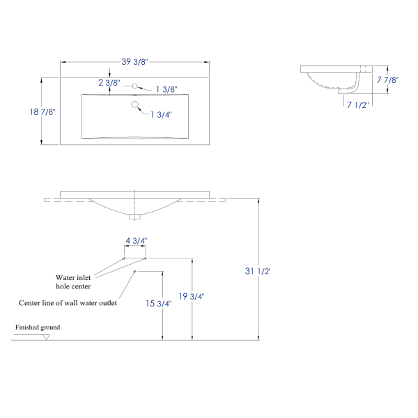 EAGO BH002 White Ceramic 40"x19" Rectangular Drop In Sink