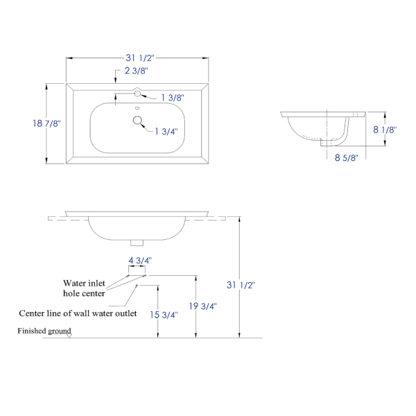EAGO BH003 White Ceramic 32"x19" Rectangular Drop In Sink