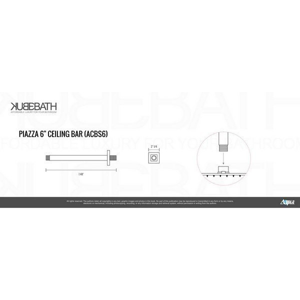 KubeBath ACBS6-P Aqua Piazza 6 Inch Long Shower Head Ceiling Bar