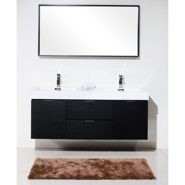 KubeBath BSL60D Bliss 60" Double Sink Wall Mount Modern Bathroom Vanity