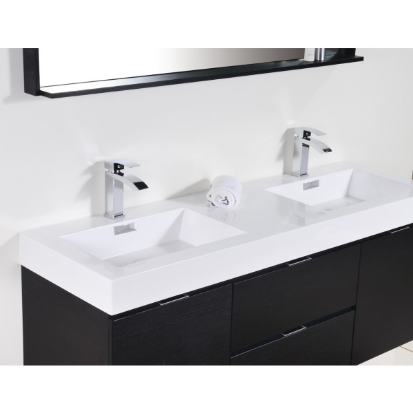KubeBath BSL60D Bliss 60" Double Sink Wall Mount Modern Bathroom Vanity