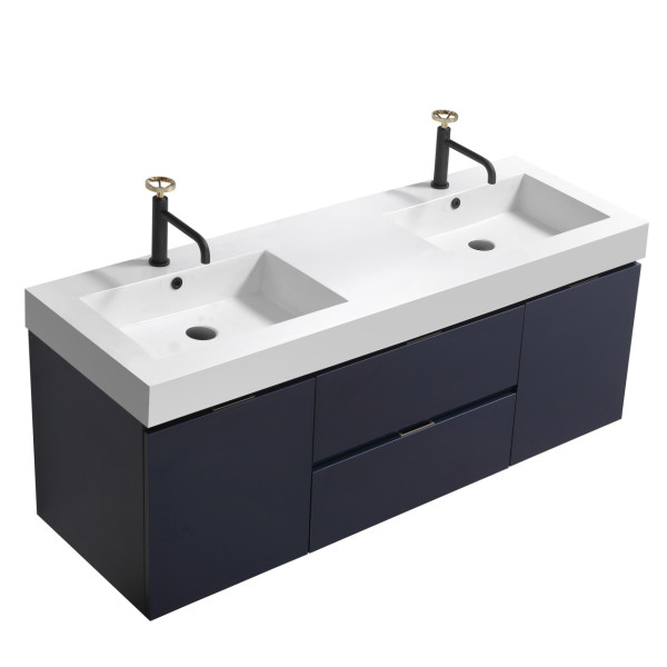 KubeBath BSL60D Bliss 60" Double Sink Wall Mount Modern Bathroom Vanity