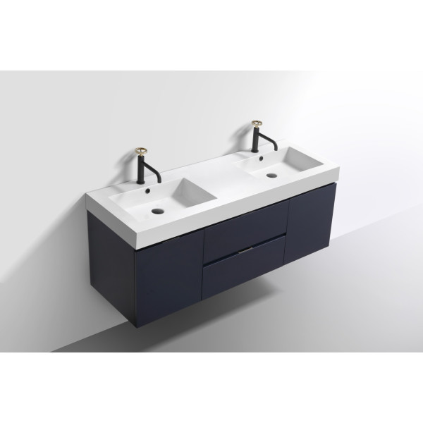 KubeBath BSL60D Bliss 60" Double Sink Wall Mount Modern Bathroom Vanity