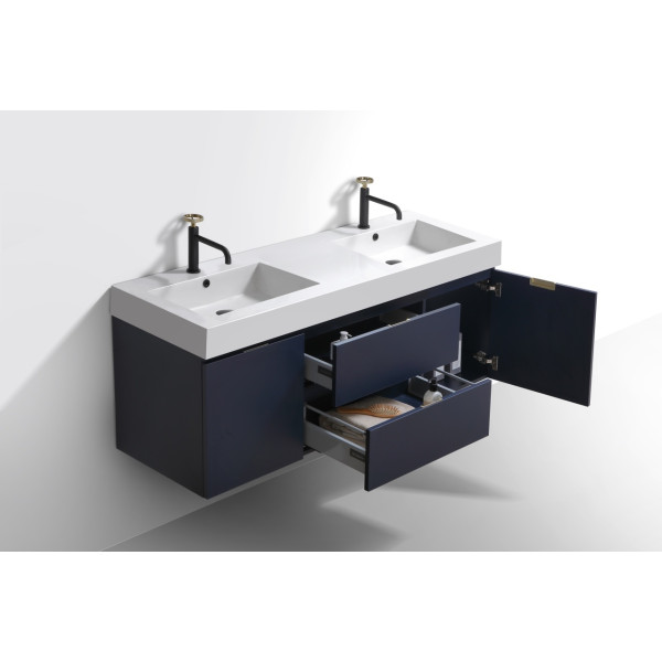 KubeBath BSL60D Bliss 60" Double Sink Wall Mount Modern Bathroom Vanity