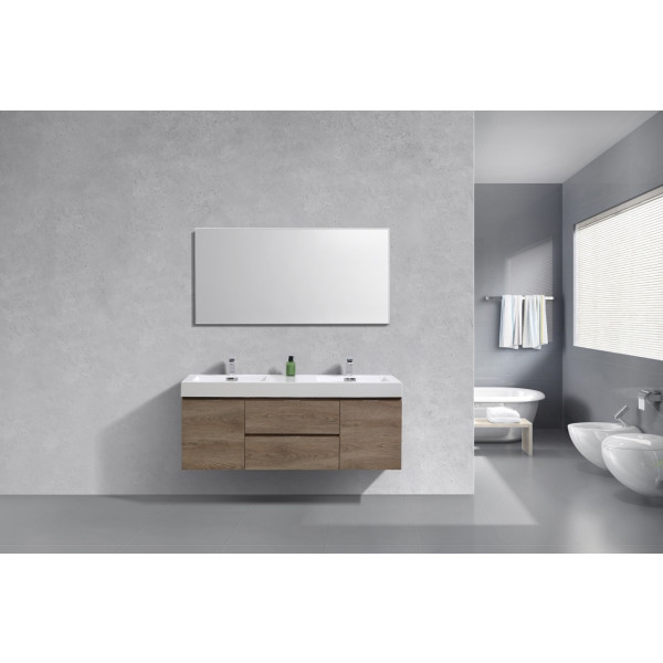 KubeBath BSL60D Bliss 60" Double Sink Wall Mount Modern Bathroom Vanity