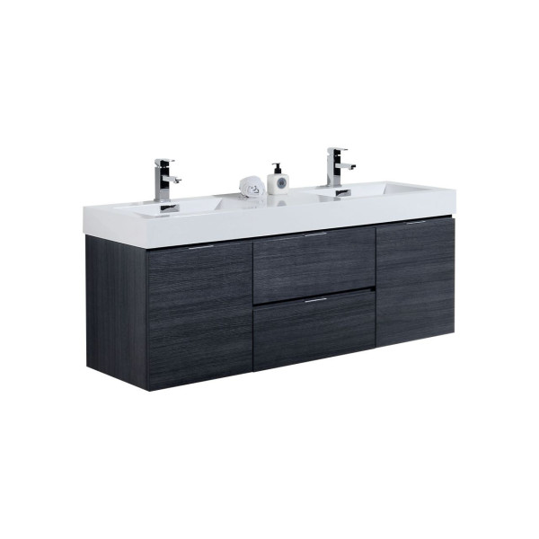KubeBath BSL60D Bliss 60" Double Sink Wall Mount Modern Bathroom Vanity