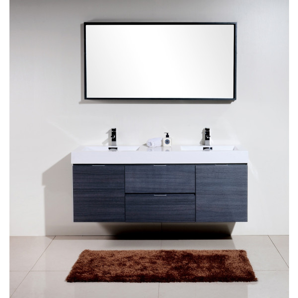 KubeBath BSL60D Bliss 60" Double Sink Wall Mount Modern Bathroom Vanity