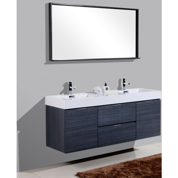 KubeBath BSL60D Bliss 60" Double Sink Wall Mount Modern Bathroom Vanity