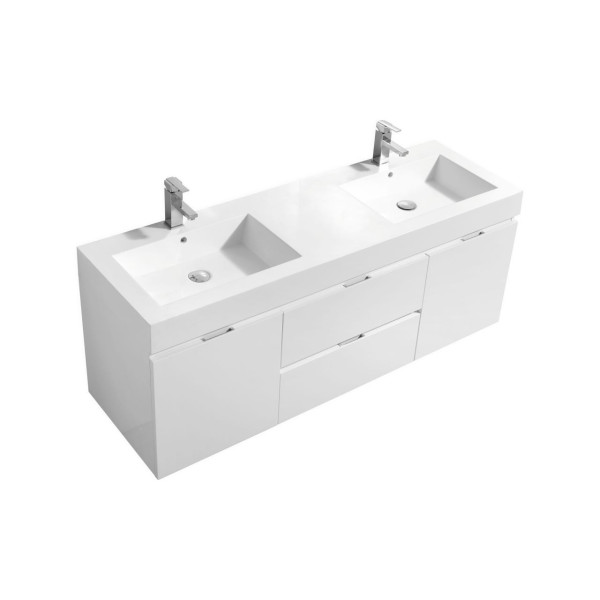 KubeBath BSL60D Bliss 60" Double Sink Wall Mount Modern Bathroom Vanity