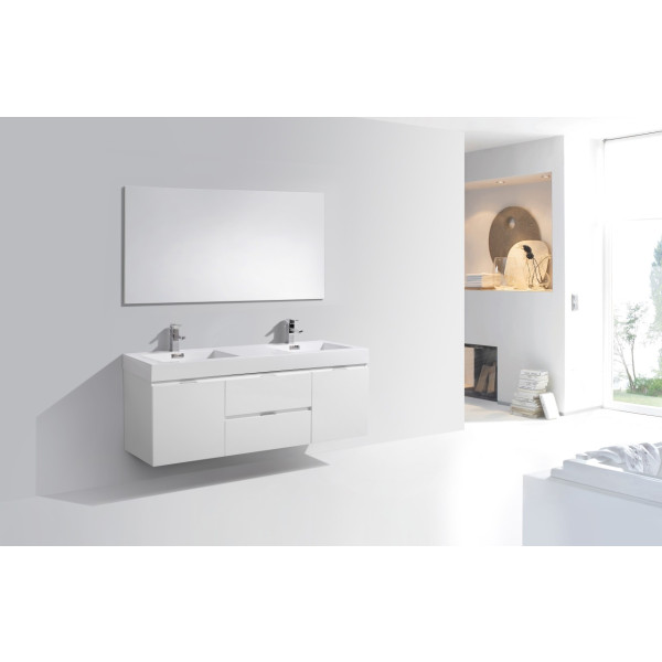 KubeBath BSL60D Bliss 60" Double Sink Wall Mount Modern Bathroom Vanity