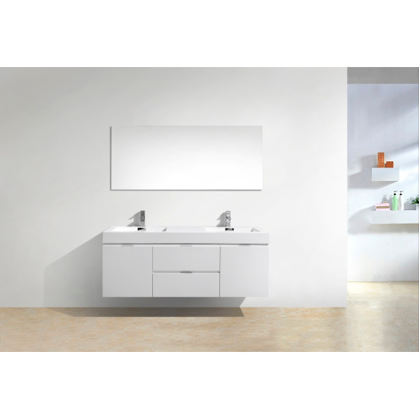KubeBath BSL60D Bliss 60" Double Sink Wall Mount Modern Bathroom Vanity