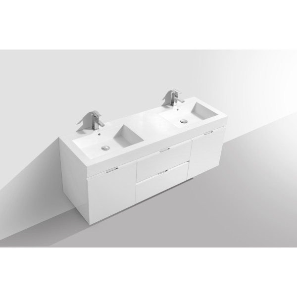 KubeBath BSL60D Bliss 60" Double Sink Wall Mount Modern Bathroom Vanity