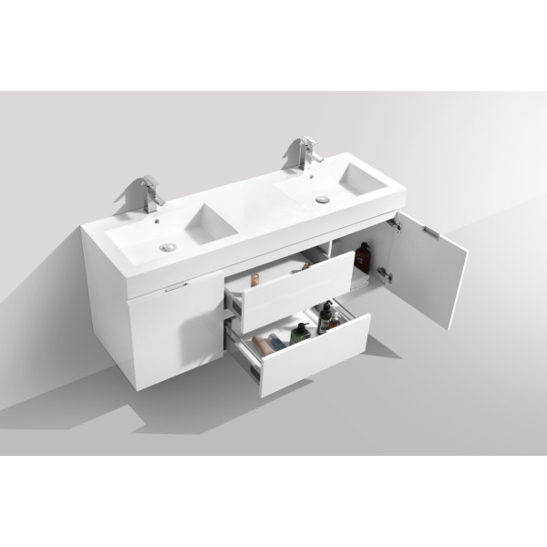 KubeBath BSL60D Bliss 60" Double Sink Wall Mount Modern Bathroom Vanity