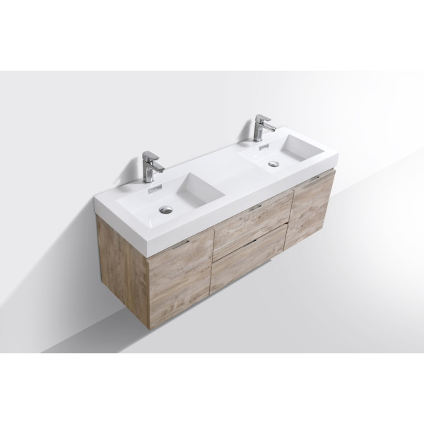 KubeBath BSL60D Bliss 60" Double Sink Wall Mount Modern Bathroom Vanity