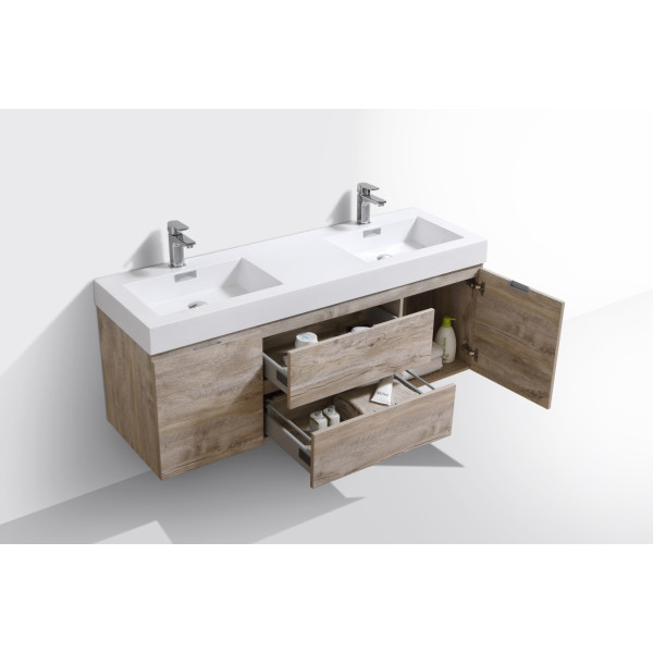 KubeBath BSL60D Bliss 60" Double Sink Wall Mount Modern Bathroom Vanity