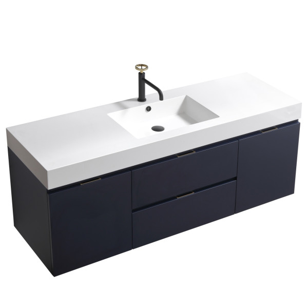 KubeBath BSL60S Bliss 60" Single Sink Wall Mount Modern Bathroom Vanity
