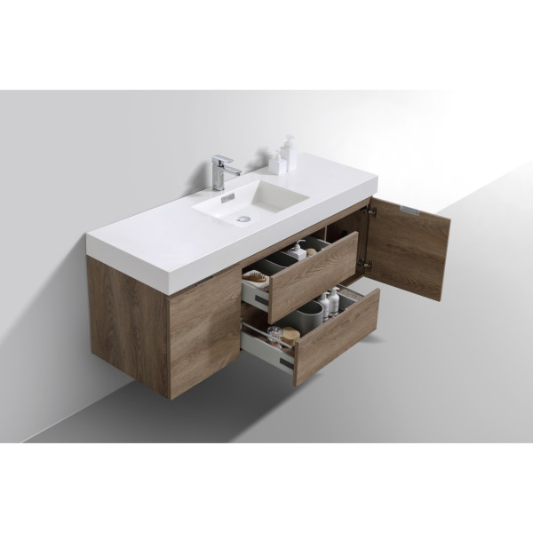 KubeBath BSL60S Bliss 60" Single Sink Wall Mount Modern Bathroom Vanity