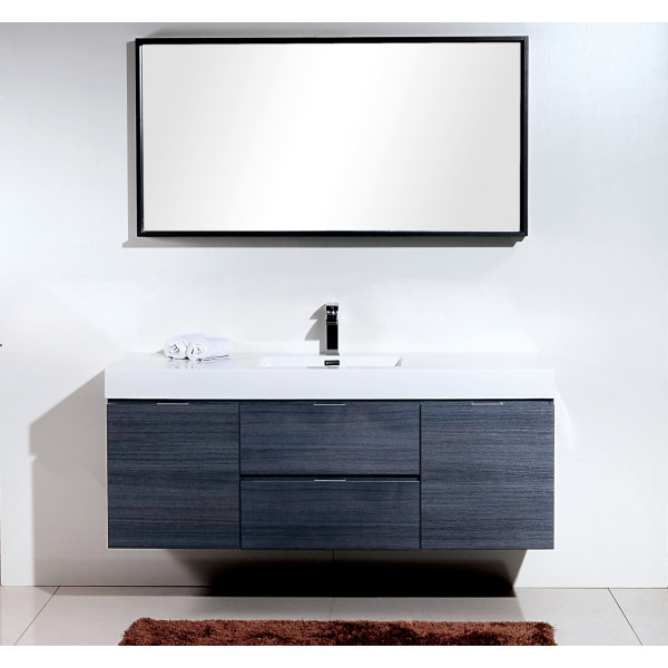 KubeBath BSL60S Bliss 60" Single Sink Wall Mount Modern Bathroom Vanity