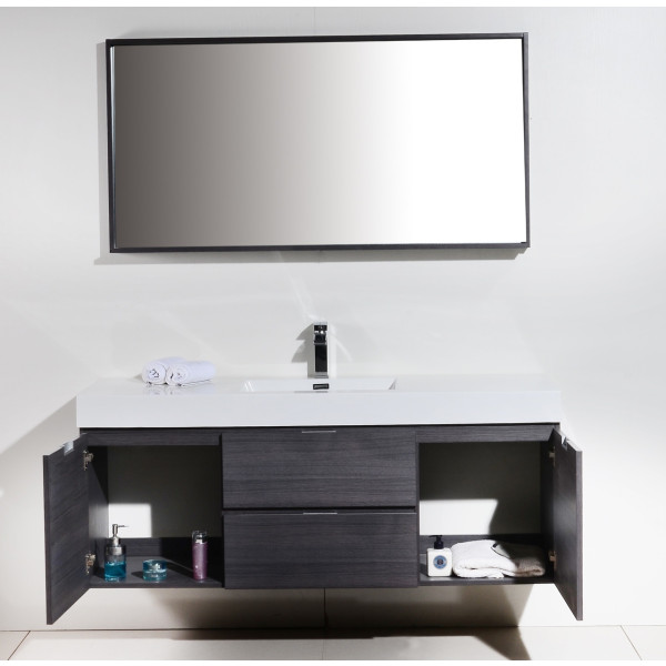 KubeBath BSL60S Bliss 60" Single Sink Wall Mount Modern Bathroom Vanity