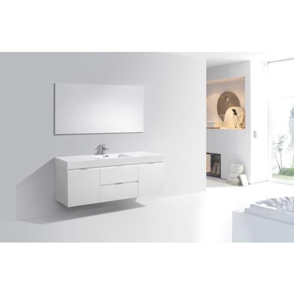 KubeBath BSL60S Bliss 60" Single Sink Wall Mount Modern Bathroom Vanity