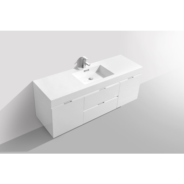 KubeBath BSL60S Bliss 60" Single Sink Wall Mount Modern Bathroom Vanity