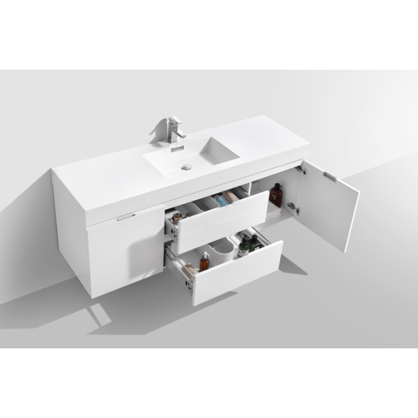 KubeBath BSL60S Bliss 60" Single Sink Wall Mount Modern Bathroom Vanity
